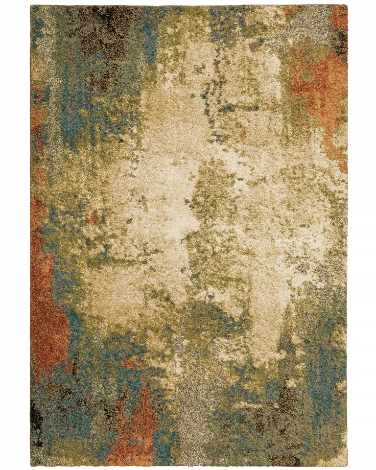 Beige Blue Machine Woven Abstract Indoor Area Rug Photo 1