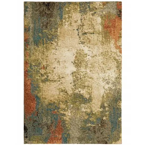 Beige Blue Machine Woven Abstract Indoor Area Rug Photo 1