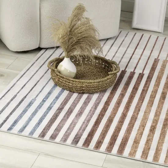 Beige Blue and Brown Striped Area Rug Photo 4