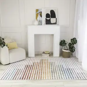 Photo of Beige Blue and Brown Striped Area Rug