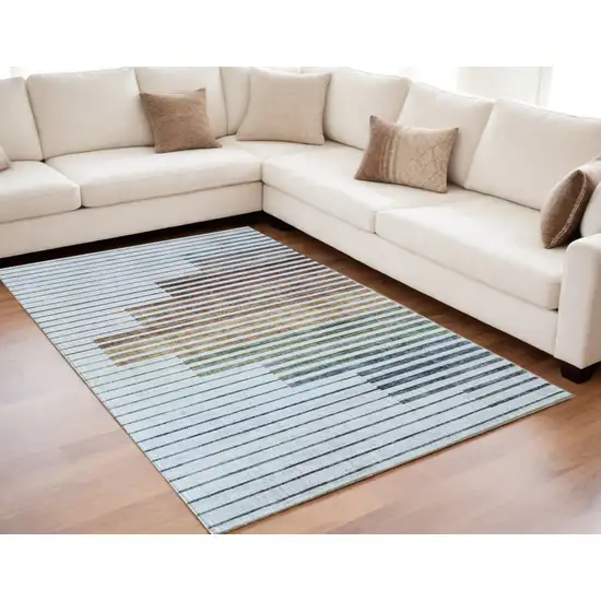 Beige Blue and Brown Striped Area Rug Photo 6