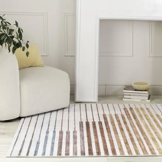 Beige Blue and Brown Striped Area Rug Photo 5