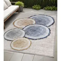 Photo of Beige Blue and Gold Faux Bois Washable Non Skid Indoor Outdoor Area Rug