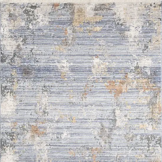 Beige Blue and Gray Abstract Area Rug With Fringe Photo 8