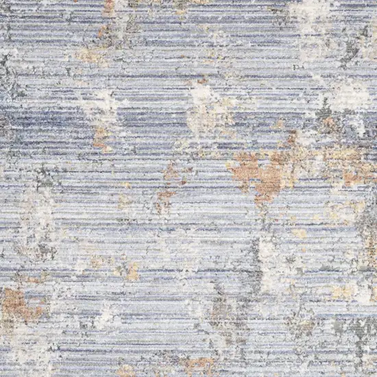 Beige Blue and Gray Abstract Area Rug With Fringe Photo 7