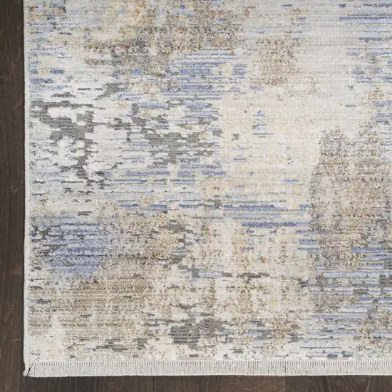 Beige Blue and Gray Abstract Area Rug With Fringe Photo 4