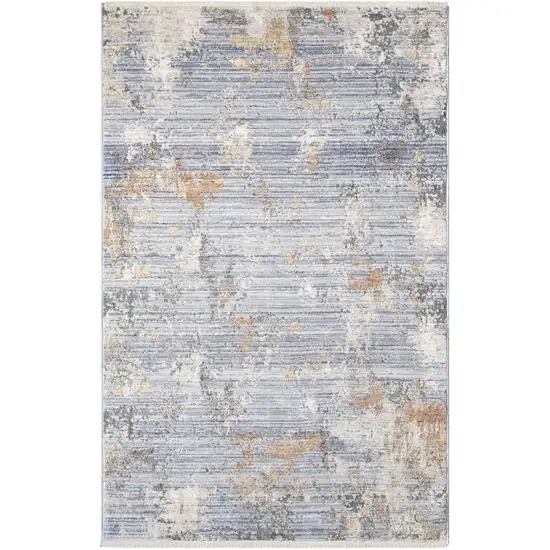 Beige Blue and Gray Abstract Area Rug With Fringe Photo 4