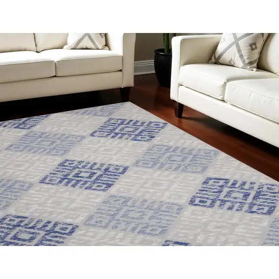 Beige Blue and Gray Geometric Distressed Non Skid Area Rug Photo 1