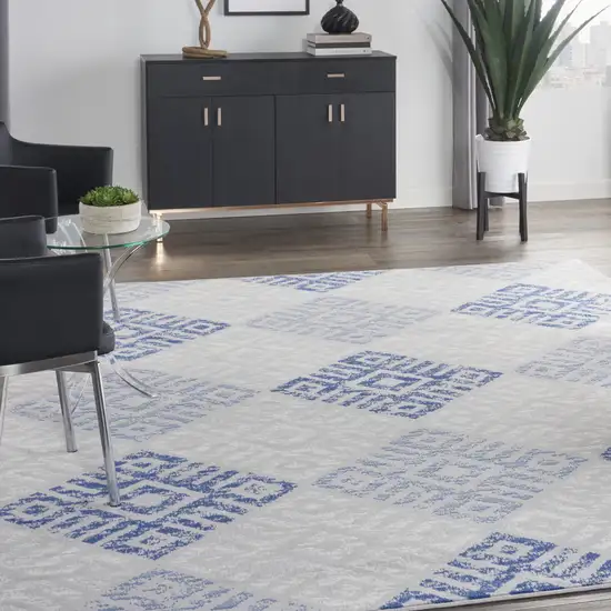 Beige Blue and Gray Geometric Distressed Non Skid Area Rug Photo 8