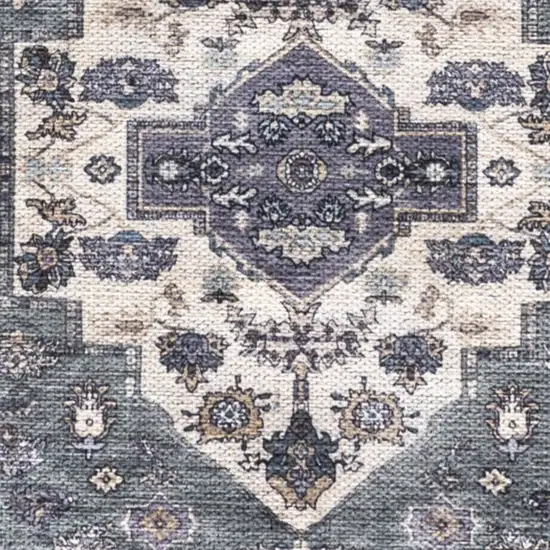 Beige Blue and Gray Oriental Power Loom Distressed Washable Non Skid Runner Rug Photo 9