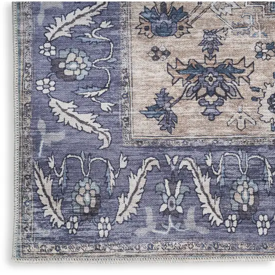 Beige Blue and Gray Oriental Power Loom Distressed Washable Non Skid Runner Rug Photo 5