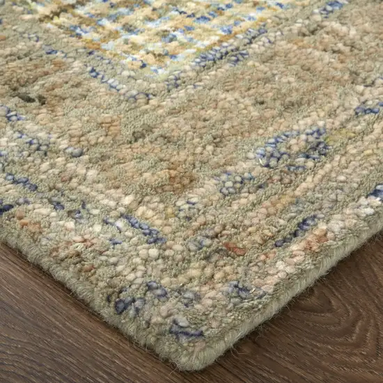 Beige Blue and Gray Wool Oriental Hand Tufted Runner Rug Photo 9