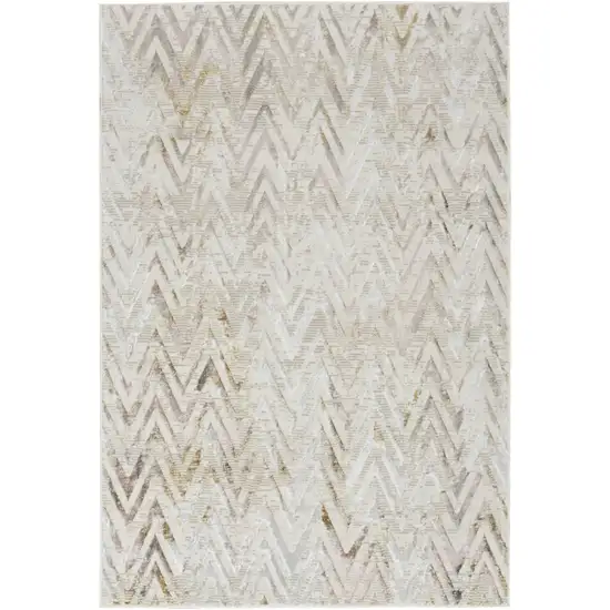 Beige Blue and Ivory Chevron Distressed Non Skid Area Rug Photo 2