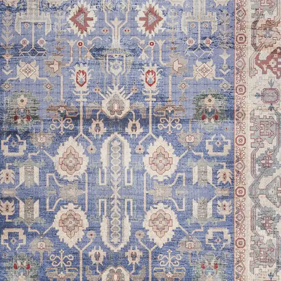 Beige Blue and Red Oriental Distressed Non Skid Area Rug Photo 7