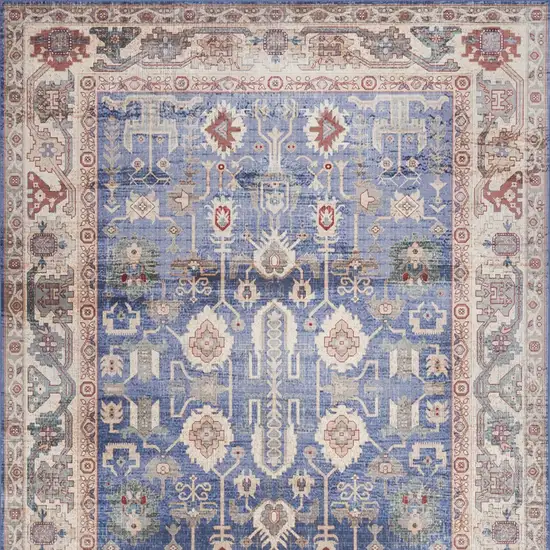 Beige Blue and Red Oriental Distressed Non Skid Area Rug Photo 8