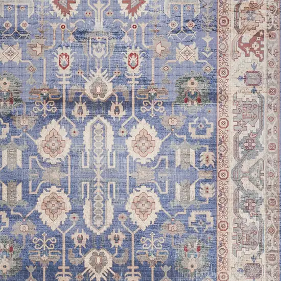 Beige Blue and Red Oriental Distressed Non Skid Area Rug Photo 7