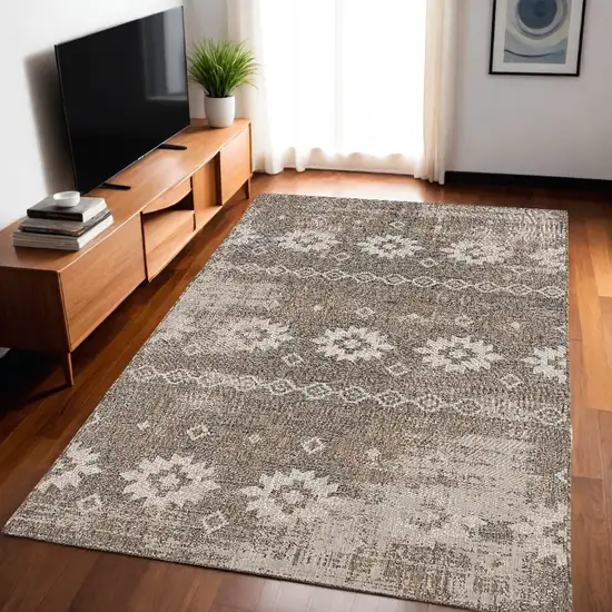 Gray and Ivory Ikat Area Rug Photo 1