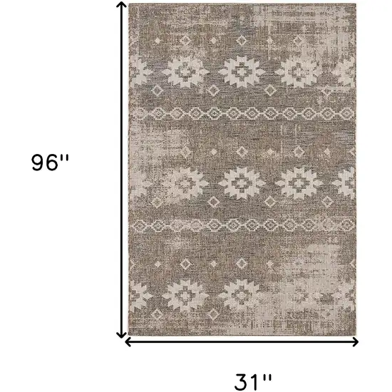 Gray and Ivory Ikat Runner Rug Photo 3