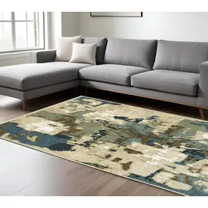 Photo of Beige Brown And Blue Abstract Area Rug