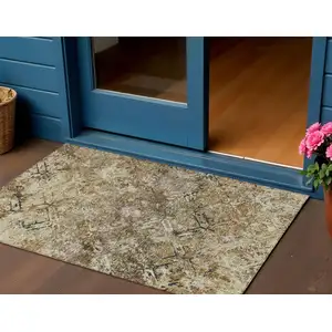 Photo of Beige Brown And Copper Geometric Washable Indoor Outdoor Area Rug