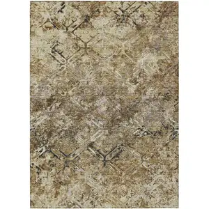 Photo of Beige Brown And Copper Geometric Washable Indoor Outdoor Area Rug