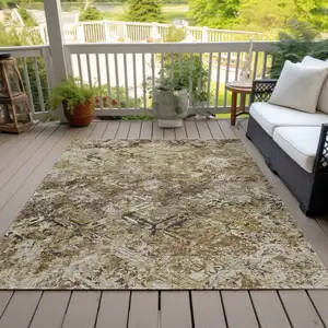 Photo of Beige Brown And Copper Geometric Washable Indoor Outdoor Area Rug