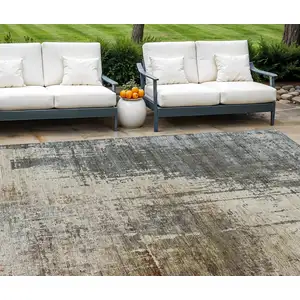 Photo of Beige Brown And Gray Abstract Washable Indoor Outdoor Area Rug