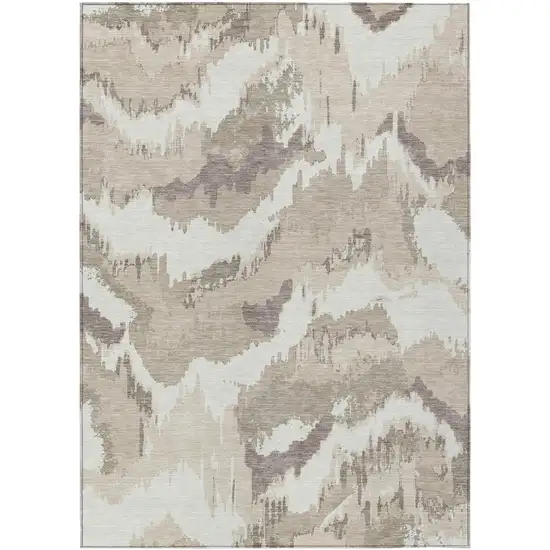 Beige Brown And Ivory Abstract Washable Indoor Outdoor Area Rug Photo 2