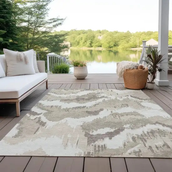 Beige Brown And Ivory Abstract Washable Indoor Outdoor Area Rug Photo 9