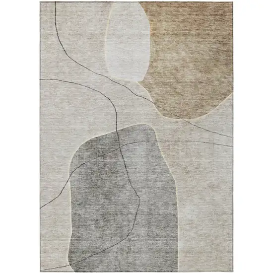 Beige Brown And Taupe Abstract Washable Indoor Outdoor Area Rug Photo 2