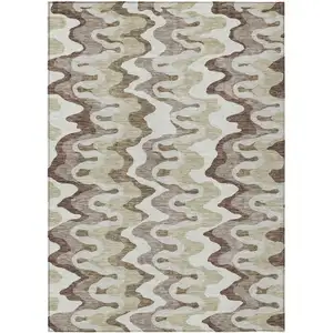 Photo of Beige Brown And Taupe Abstract Washable Indoor Outdoor Area Rug