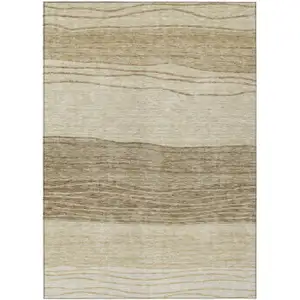 Photo of Beige Brown And Taupe Striped Washable Indoor Outdoor Area Rug