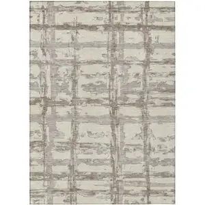 Photo of Beige Brown And Taupe Striped Washable Indoor Outdoor Area Rug