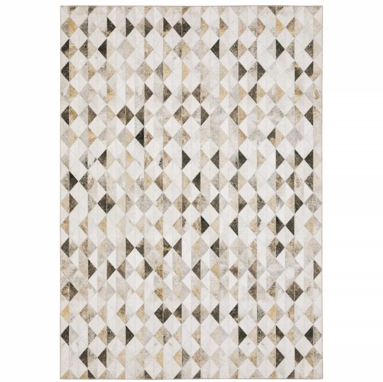 Beige Brown Grey And Ivory Geometric Power Loom Stain Resistant Area Rug Photo 1