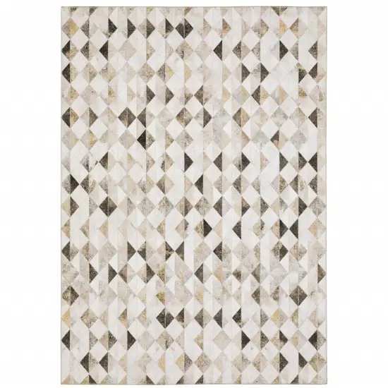 Beige Brown Grey And Ivory Geometric Power Loom Stain Resistant Area Rug Photo 1