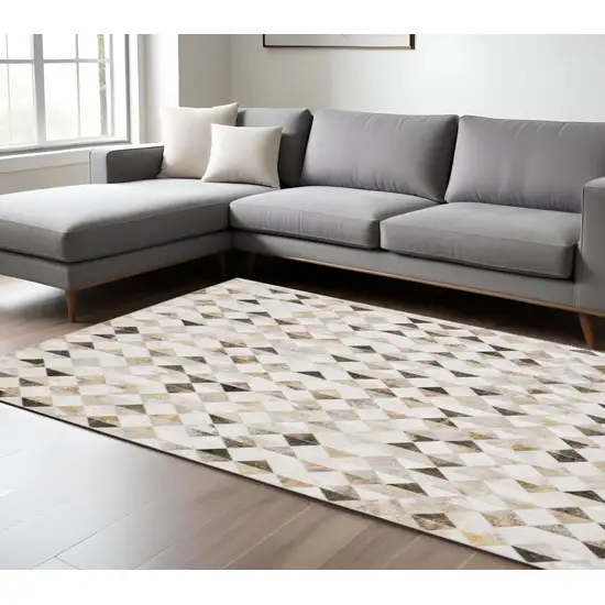 Beige and Ivory Geometric Power Loom Area Rug Photo 1