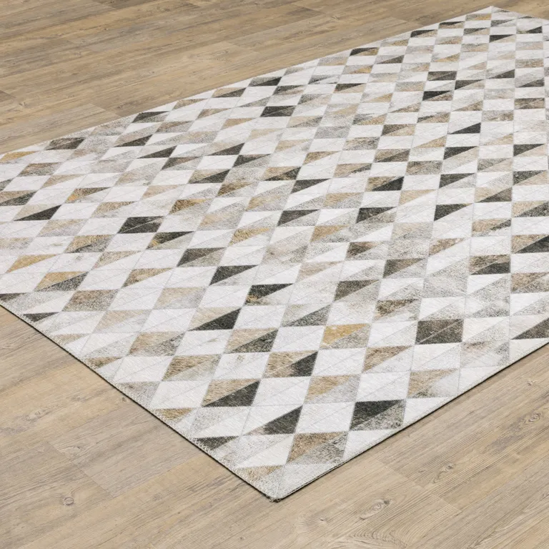 Beige Brown Grey And Ivory Geometric Power Loom Stain Resistant Area Rug Photo 5