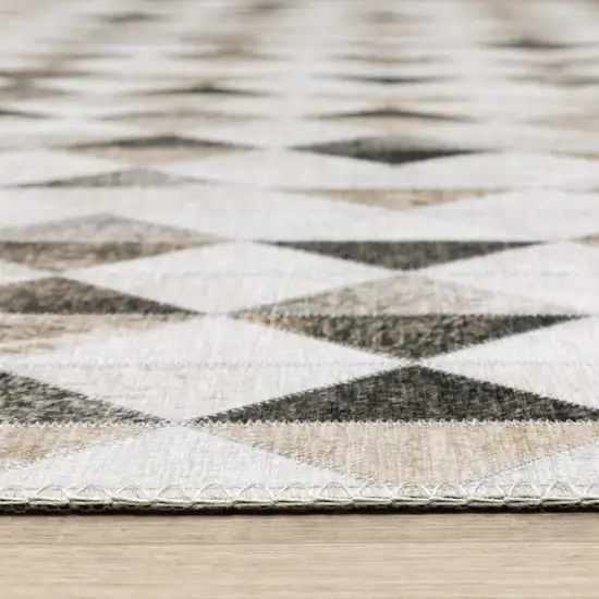 Beige Brown Grey And Ivory Geometric Power Loom Stain Resistant Runner Rug Photo 9