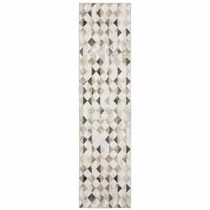 Photo of Beige Brown Grey And Ivory Geometric Power Loom Stain Resistant Runner Rug