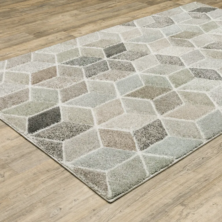 Beige Brown Grey Tan Sage And Pale Blue Geometric Power Loom Stain Resistant Area Rug Photo 4