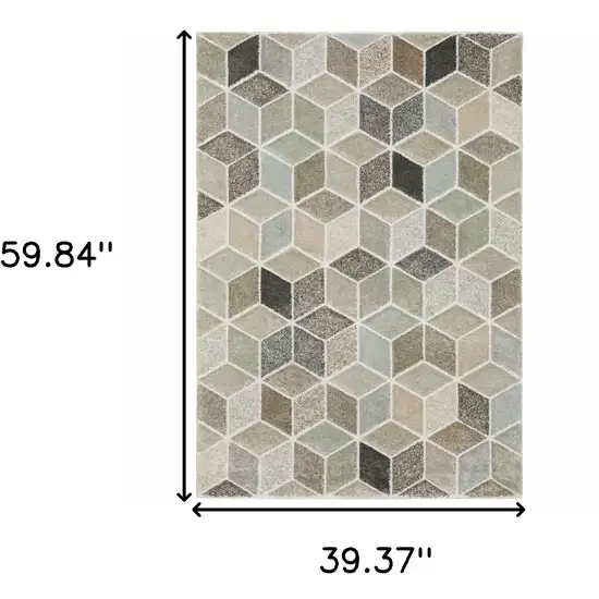 Beige Brown Grey Tan Sage And Pale Blue Geometric Power Loom Stain Resistant Area Rug Photo 10