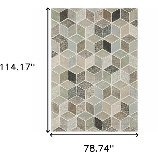 Beige Brown Grey Tan Sage And Pale Blue Geometric Power Loom Stain Resistant Area Rug Photo 10