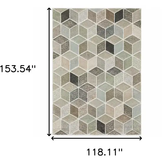 Beige Brown Grey Tan Sage And Pale Blue Geometric Power Loom Stain Resistant Area Rug Photo 10