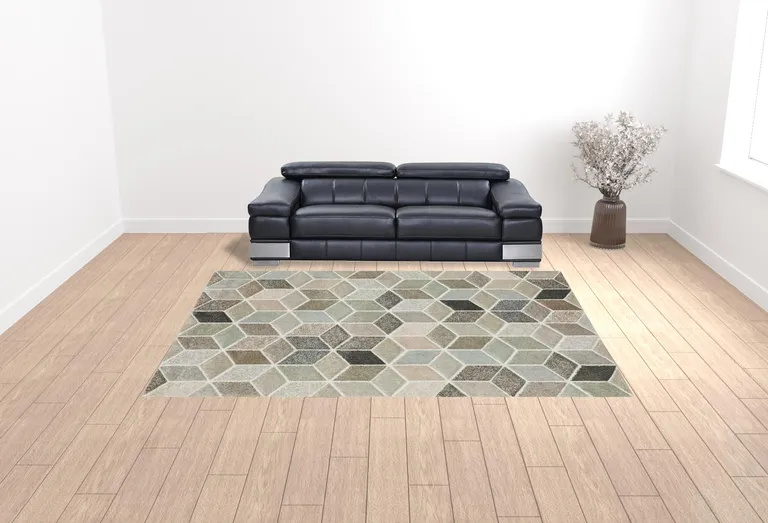 Beige Brown Grey Tan Sage And Pale Blue Geometric Power Loom Stain Resistant Area Rug Photo 2