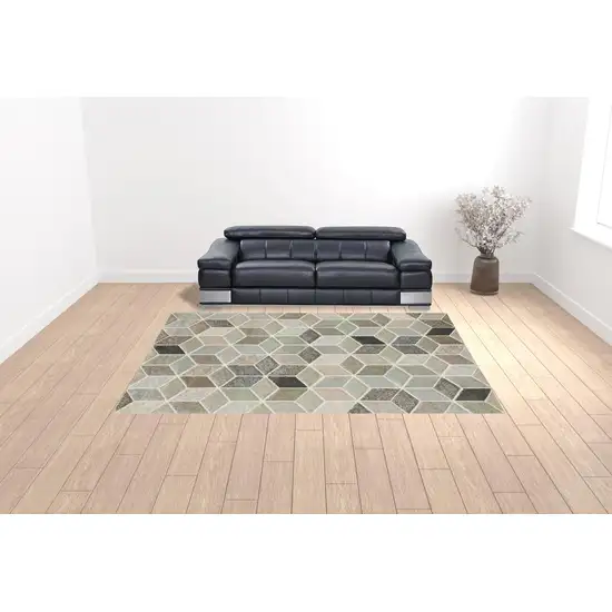 Beige Brown Grey Tan Sage And Pale Blue Geometric Power Loom Stain Resistant Area Rug Photo 2