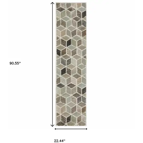 Beige Brown Grey Tan Sage And Pale Blue Geometric Power Loom Stain Resistant Runner Rug Photo 10