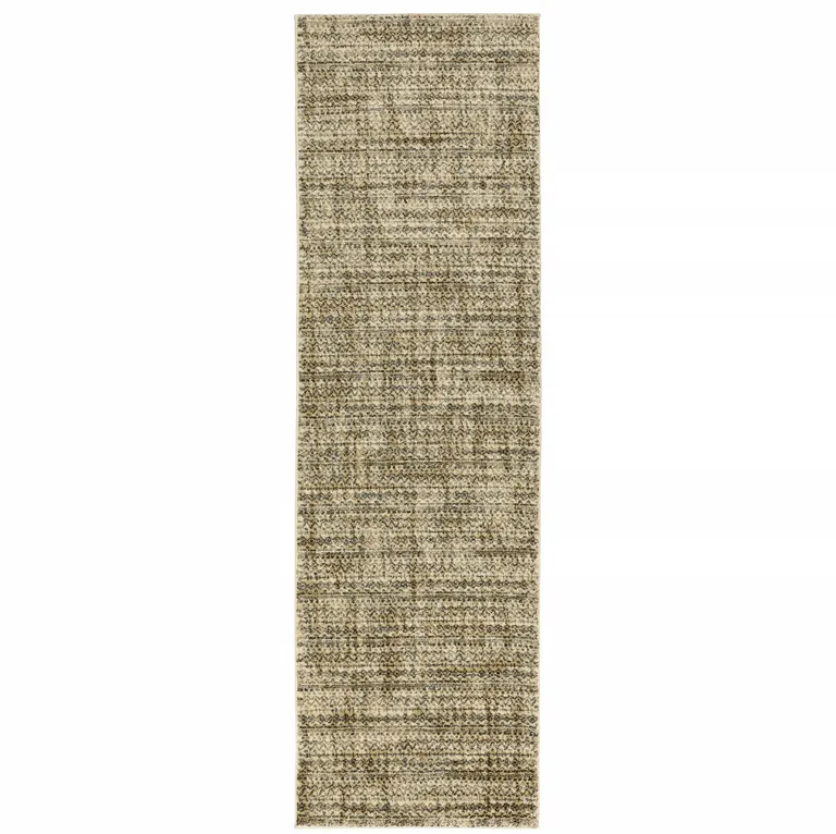 Beige Brown Tan And Blue Green Abstract Power Loom Stain Resistant Runner Rug Photo 1