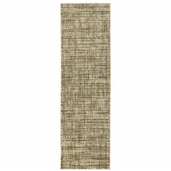 Beige Brown Tan And Blue Green Abstract Power Loom Stain Resistant Runner Rug Photo 1