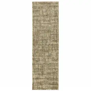 Photo of Beige Brown Tan And Blue Green Abstract Power Loom Stain Resistant Runner Rug