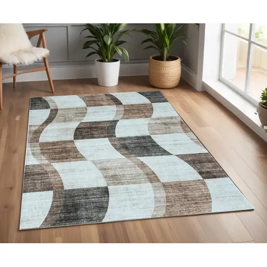 Beige Brown and Gray Checkered Area Rug Photo 5